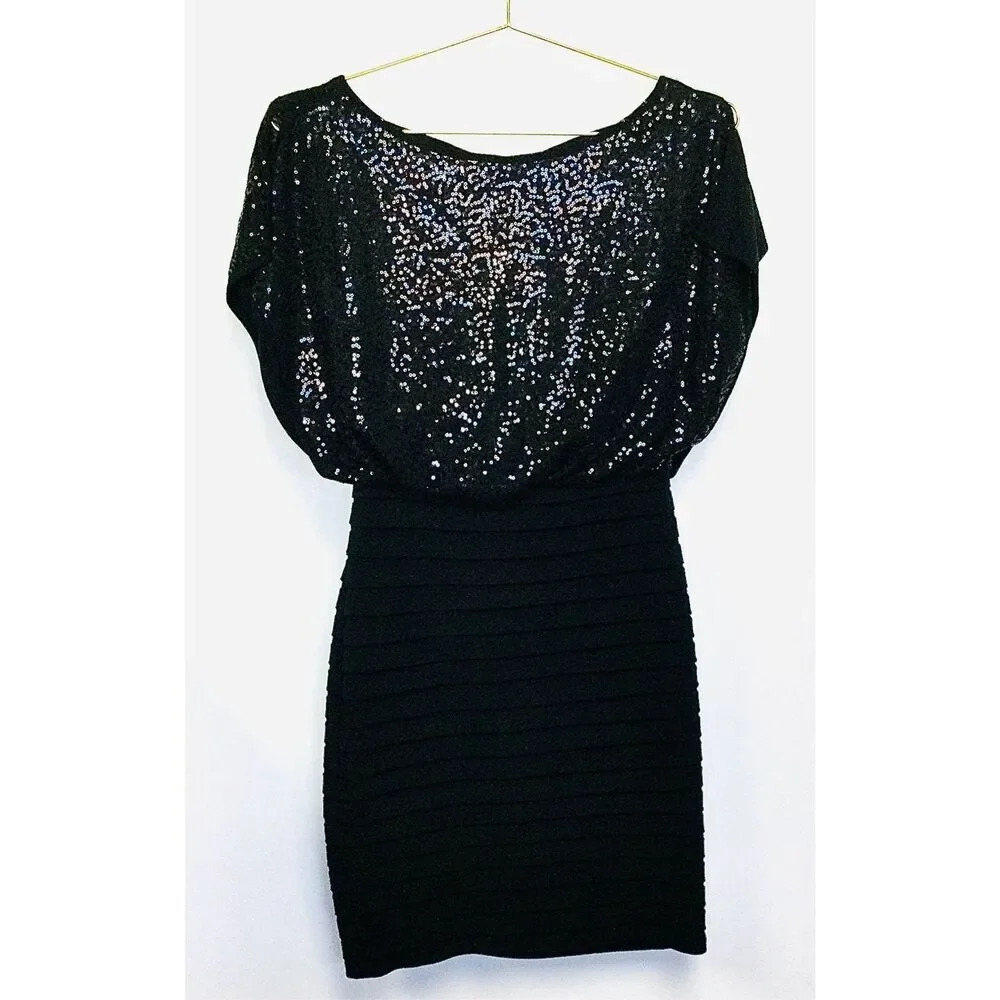 Vintage Melrose‎ Womens Black Sequin Classy Back Bow Formal Party Dress Size 4